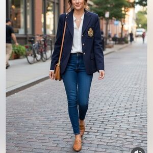 Ralph Lauren Navy Blazer with embroidered crescent